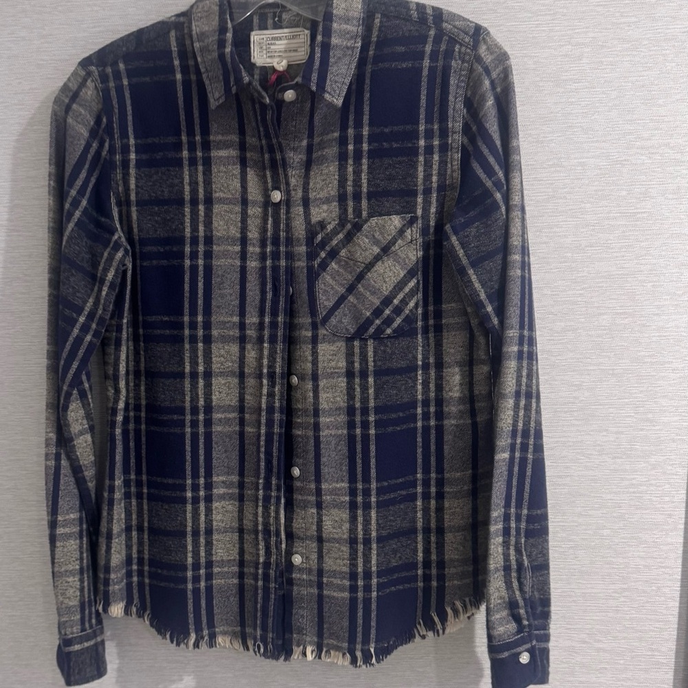 Current/Elliott Navy and Gray Plaid Shirt